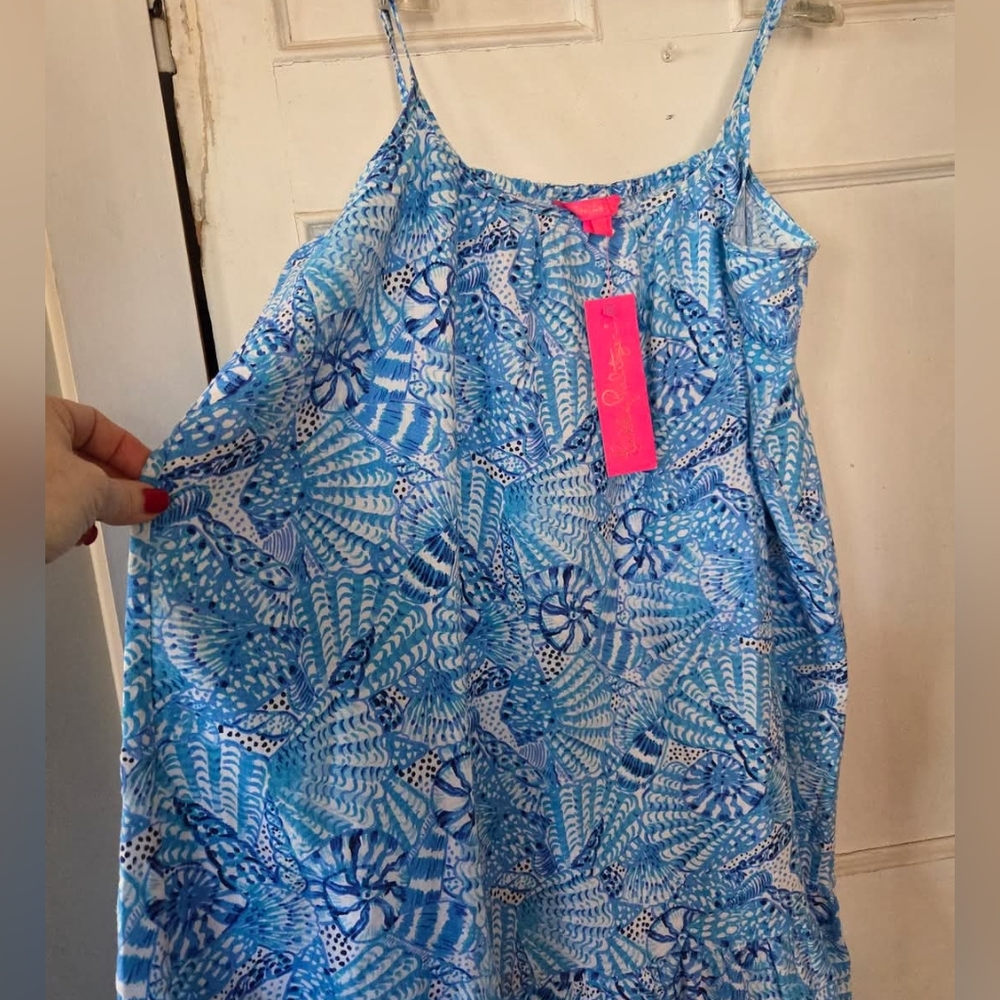 NWTs Lilly Pulitzer Jayden Linen Dress Amalfi Blue by the Seashore Size XL - Picture 3 of 5